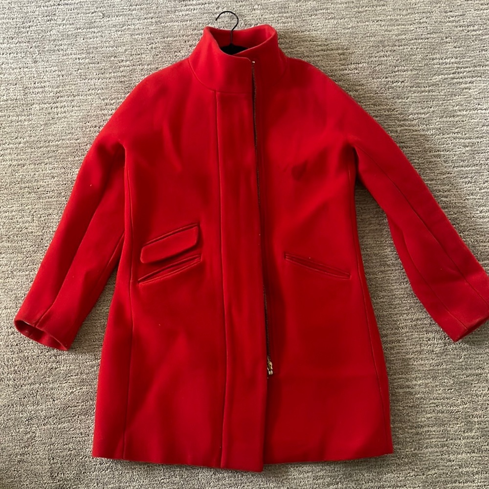 J Crew Red Stadium Wool Coat